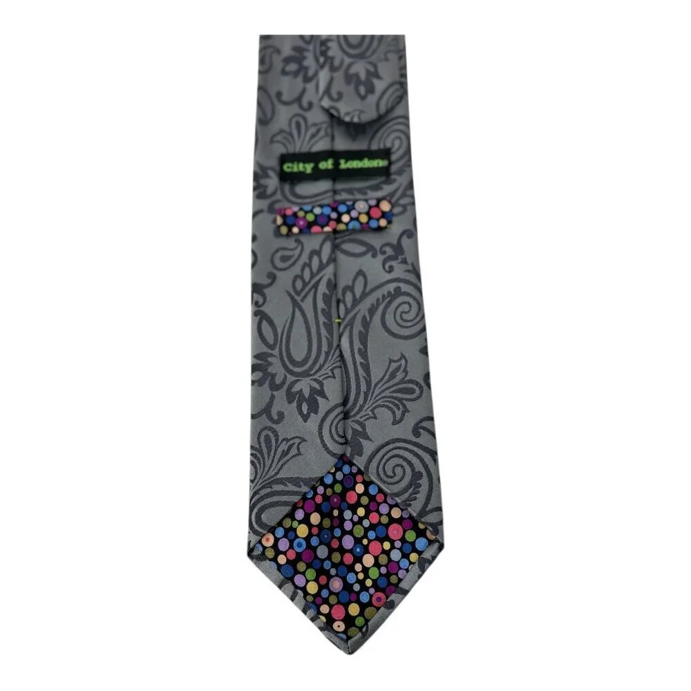 Vintage City of London 100% Silk‎ Men's Tie | Gray | Paisely Print